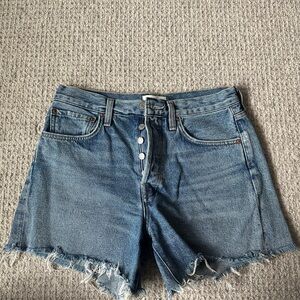 Agolde Parker Long Jean Shorts High-Waisted Frayed Hem